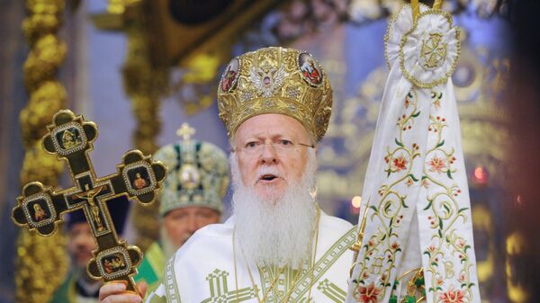 Васељенски патријарх Вартоломеј током литургије  - Sputnik Србија